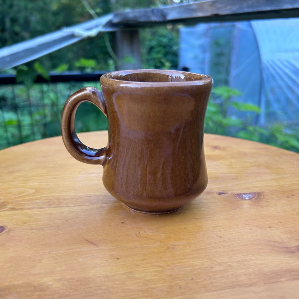 Vintage Bell Shaped Coffee Cup Brown Ceramic Heavy Diner Mug DCC USA